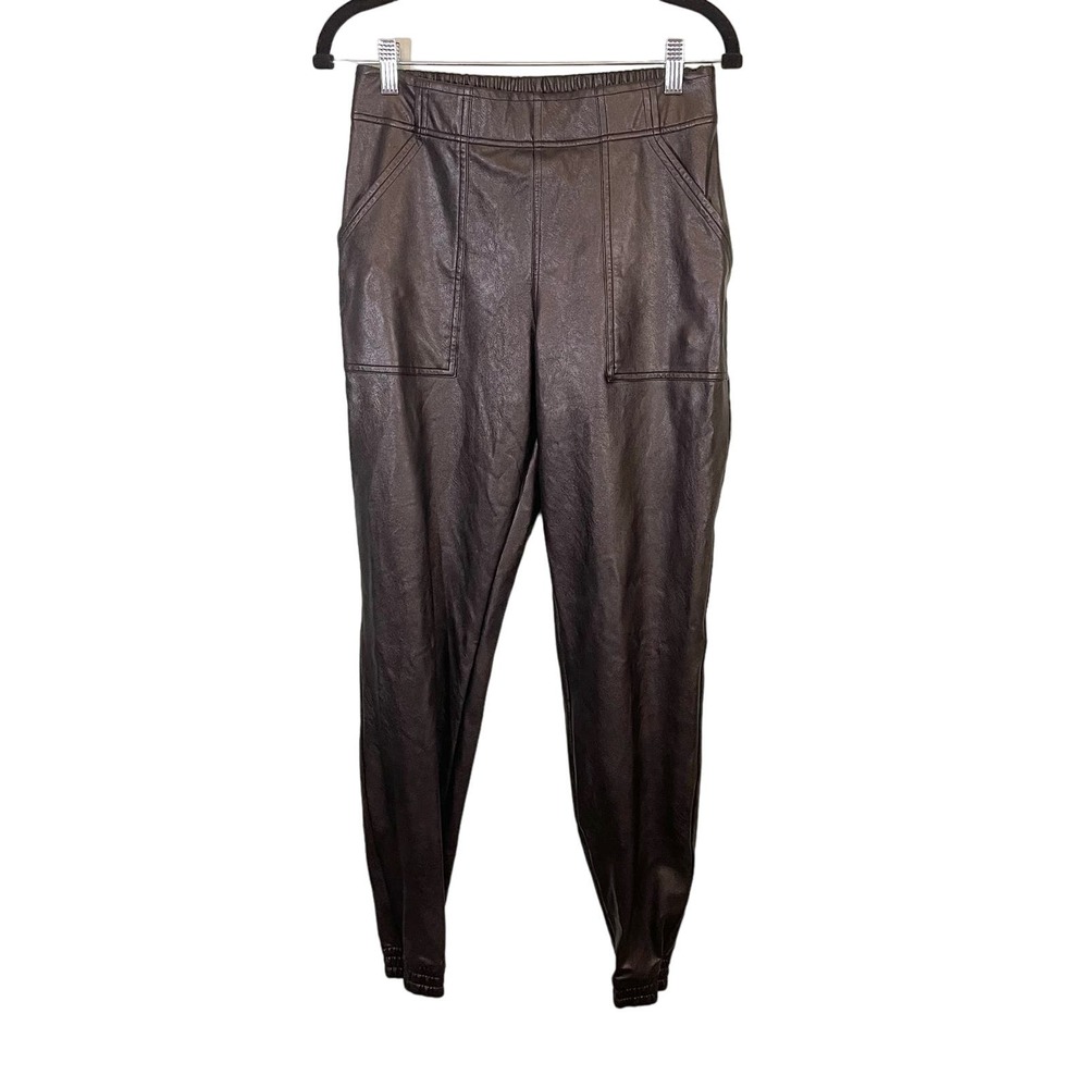 Spanx Women's Black Stretch Vegan Leather Pull On Moto Biker Jogger Pants Medium